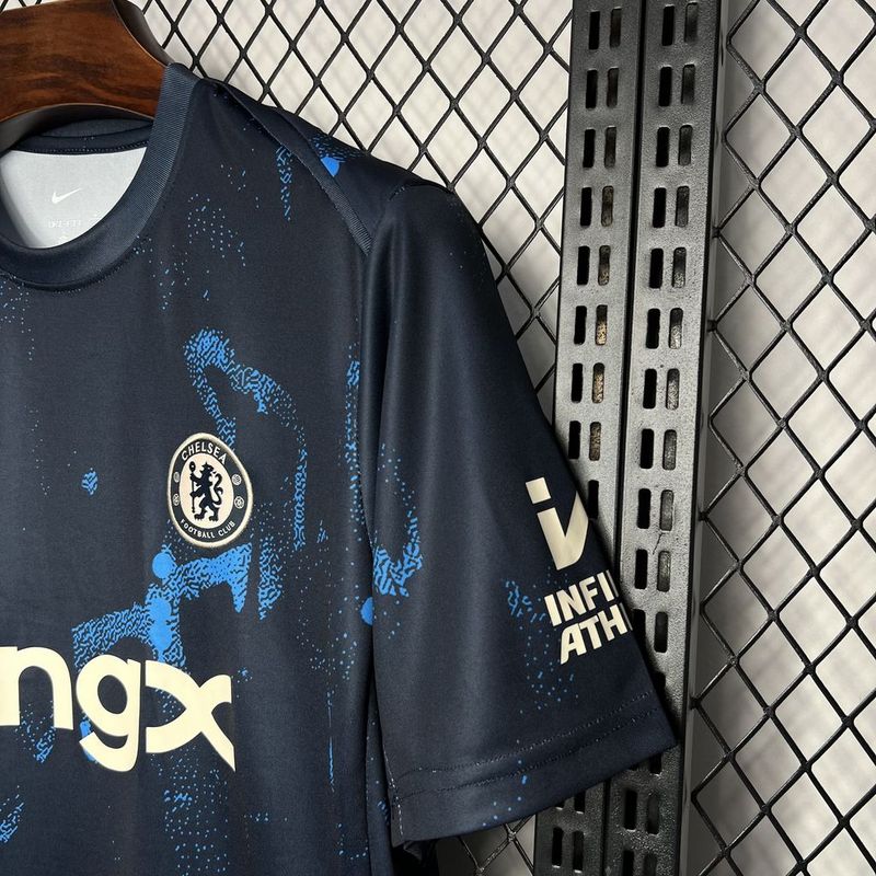 Camisa Chelsea Pre jogo 24/25 Azul e preta